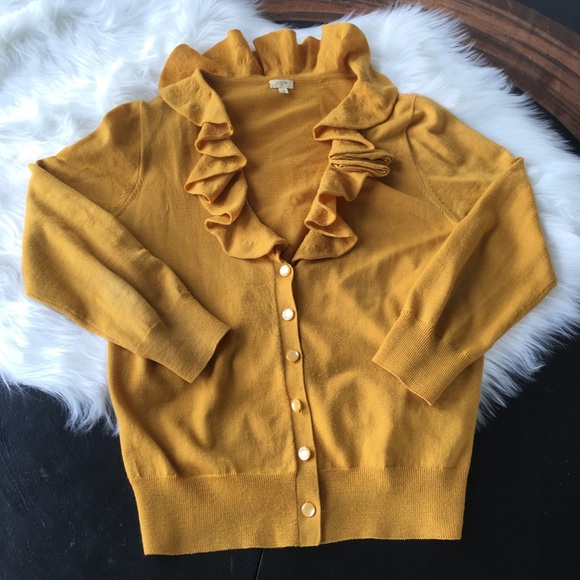 J Crew Ruffled Collar Cardigan 100% Merino Wool - Picture 4 of 5
